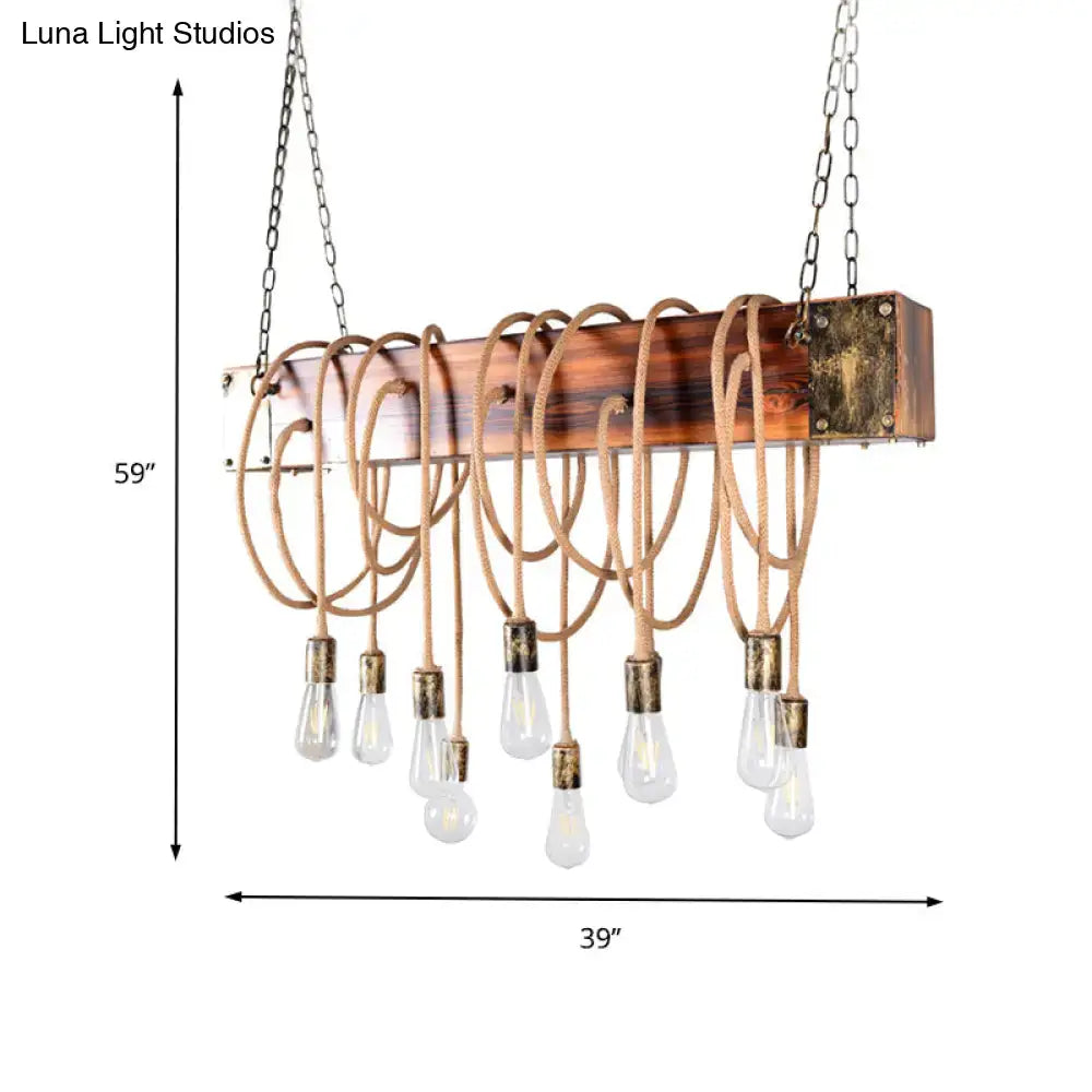 Rustic wooden black & antique brass chandelier kitchen island light