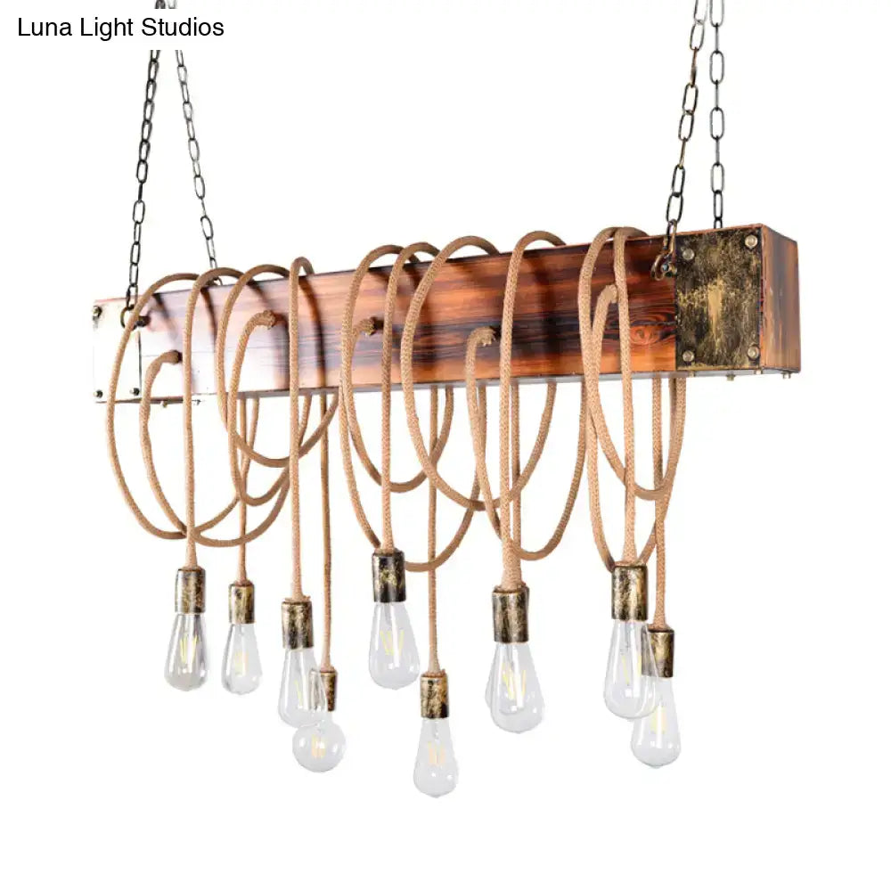 Rustic wooden black & antique brass chandelier kitchen island light