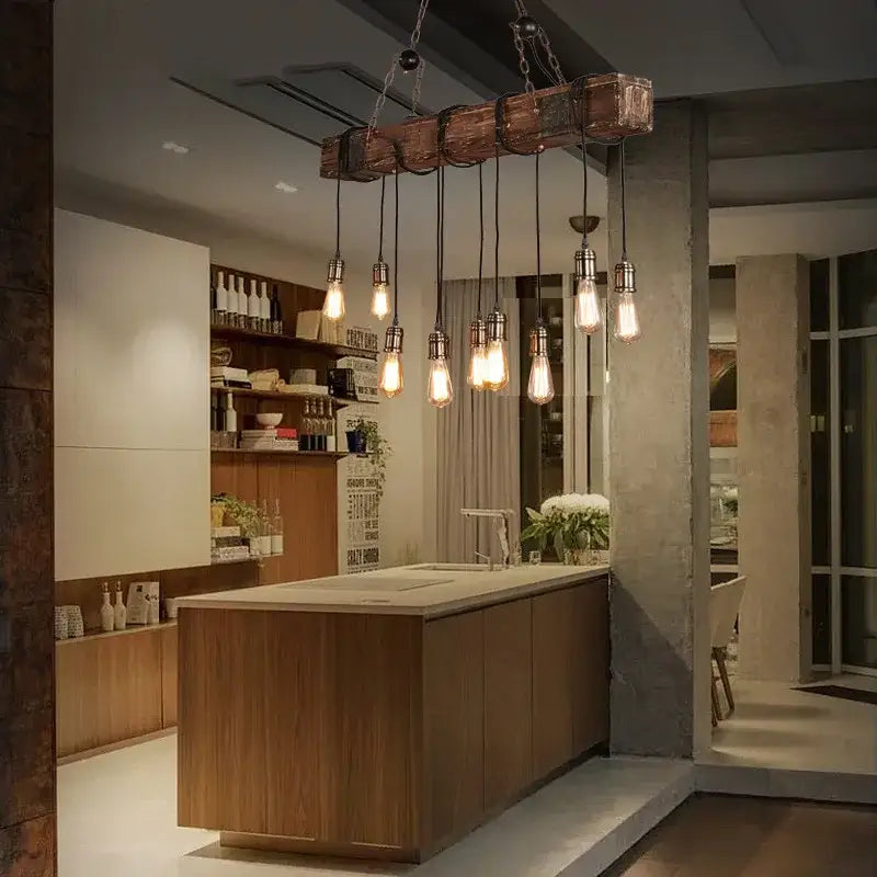 Rustic wooden boat pendant lights dining room edison chandelier