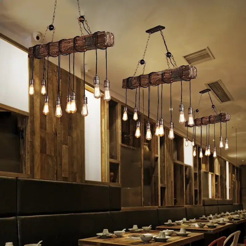 Rustic wooden boat pendant lights dining room edison chandelier