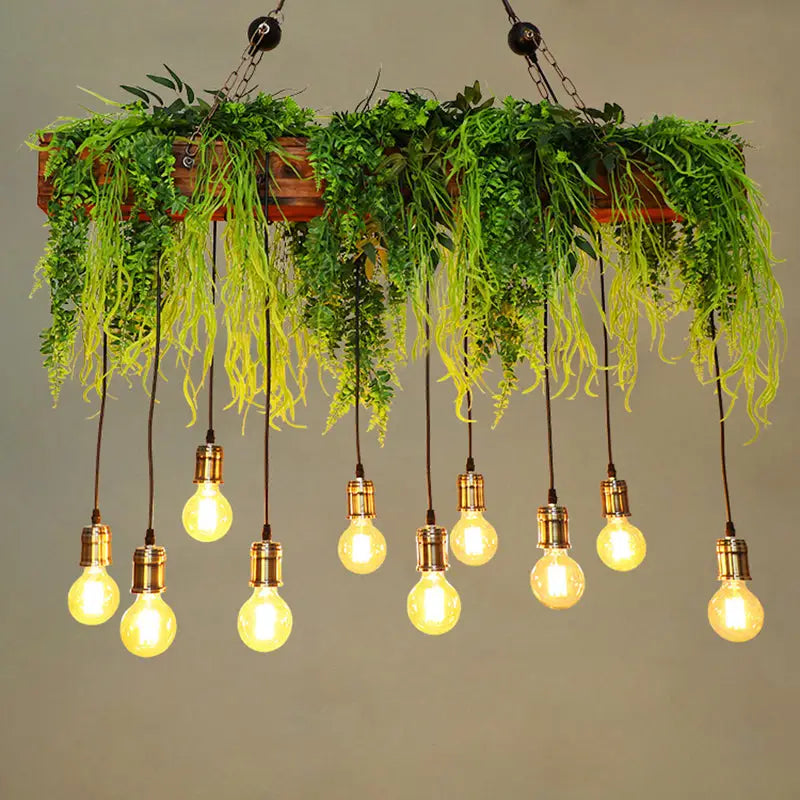 Rustic wooden fern deco edison bulb chandelier dining room light
