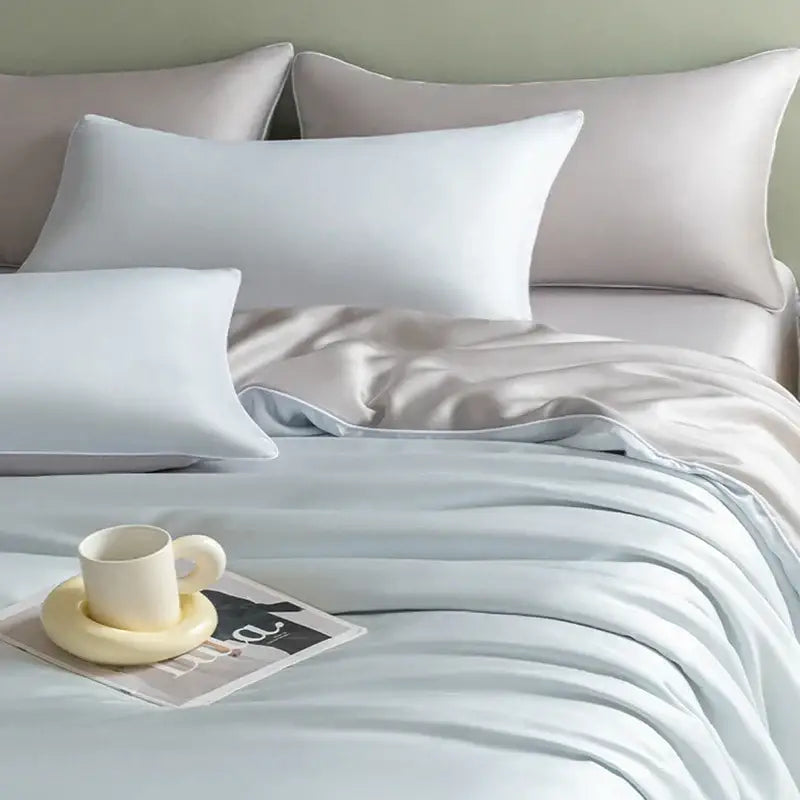 Satin light blue bedding set – solid color bedroom duvet cover