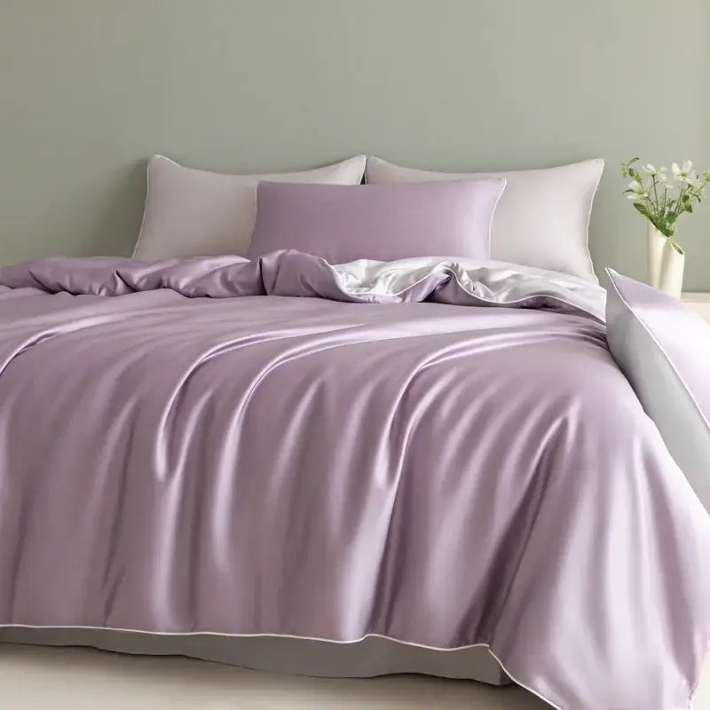 Satin light blue bedding set – solid color bedroom duvet cover