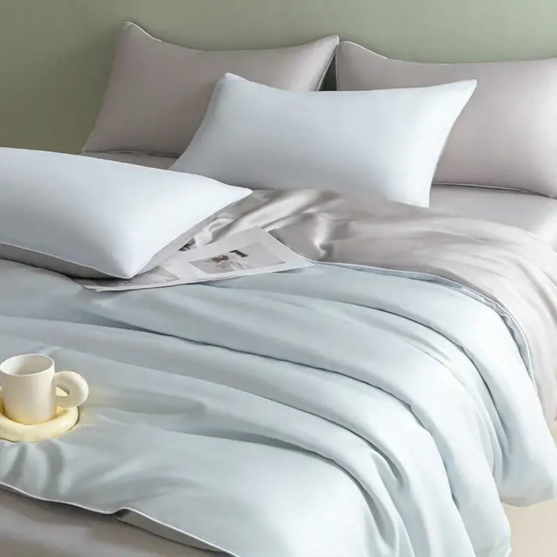Satin light blue bedding set – solid color bedroom duvet cover
