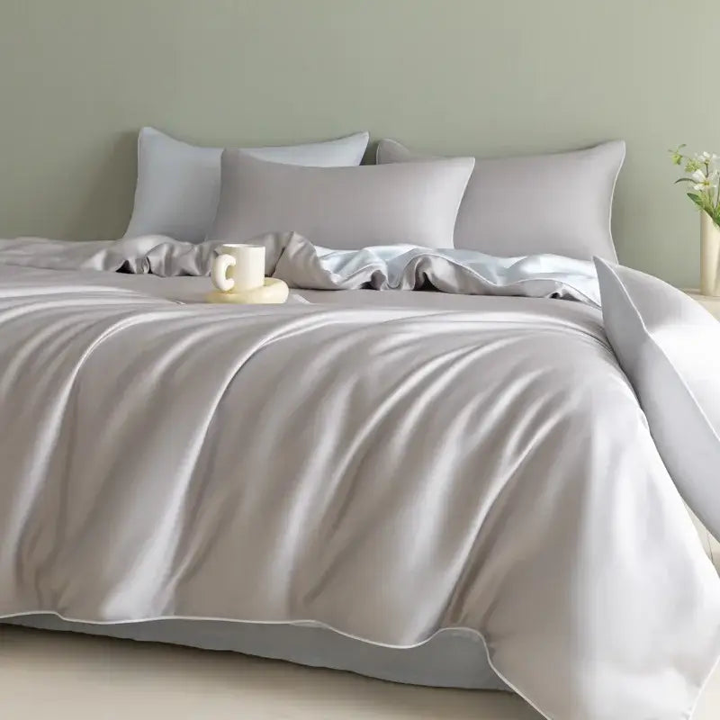 Satin light blue bedding set – solid color bedroom duvet cover