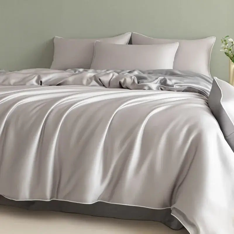 Satin light blue bedding set – solid color bedroom duvet cover