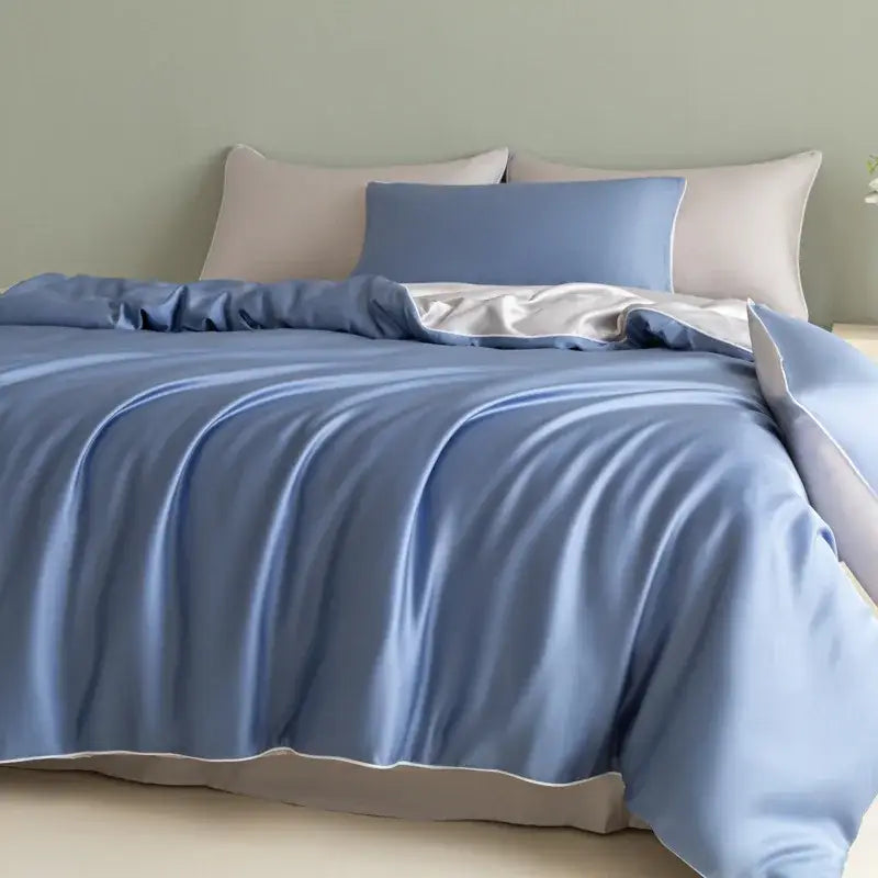 Satin light blue bedding set – solid color bedroom duvet cover