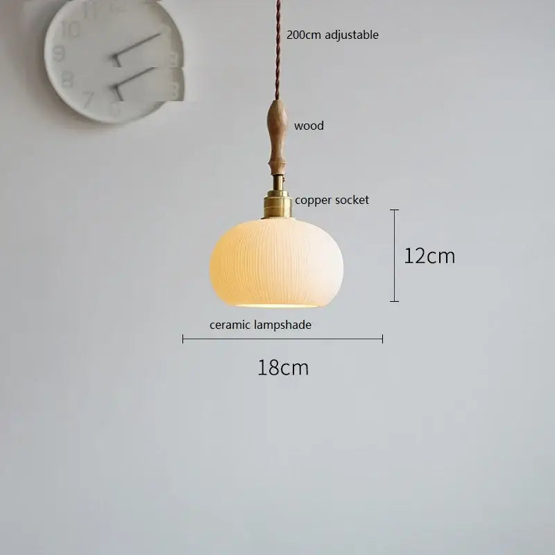 Scalloped white ceramic led pendant light bedroom wood and copper