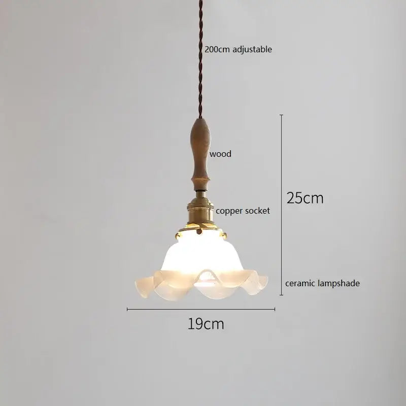 Scalloped white ceramic led pendant light bedroom wood and copper