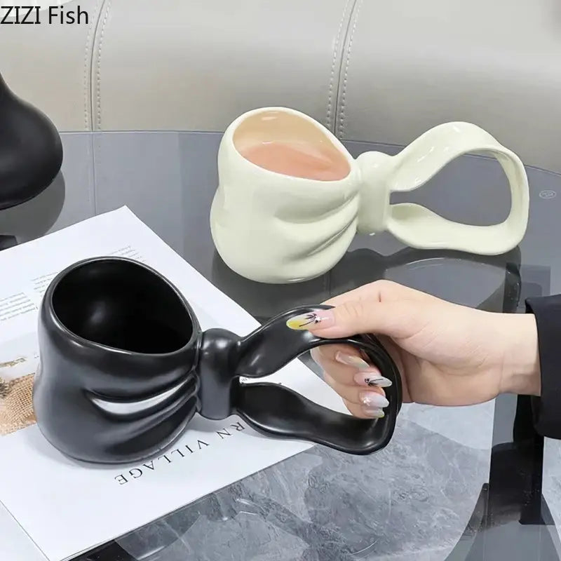 Sculpted bowknot ceramic coffee mug kitchen tea cup