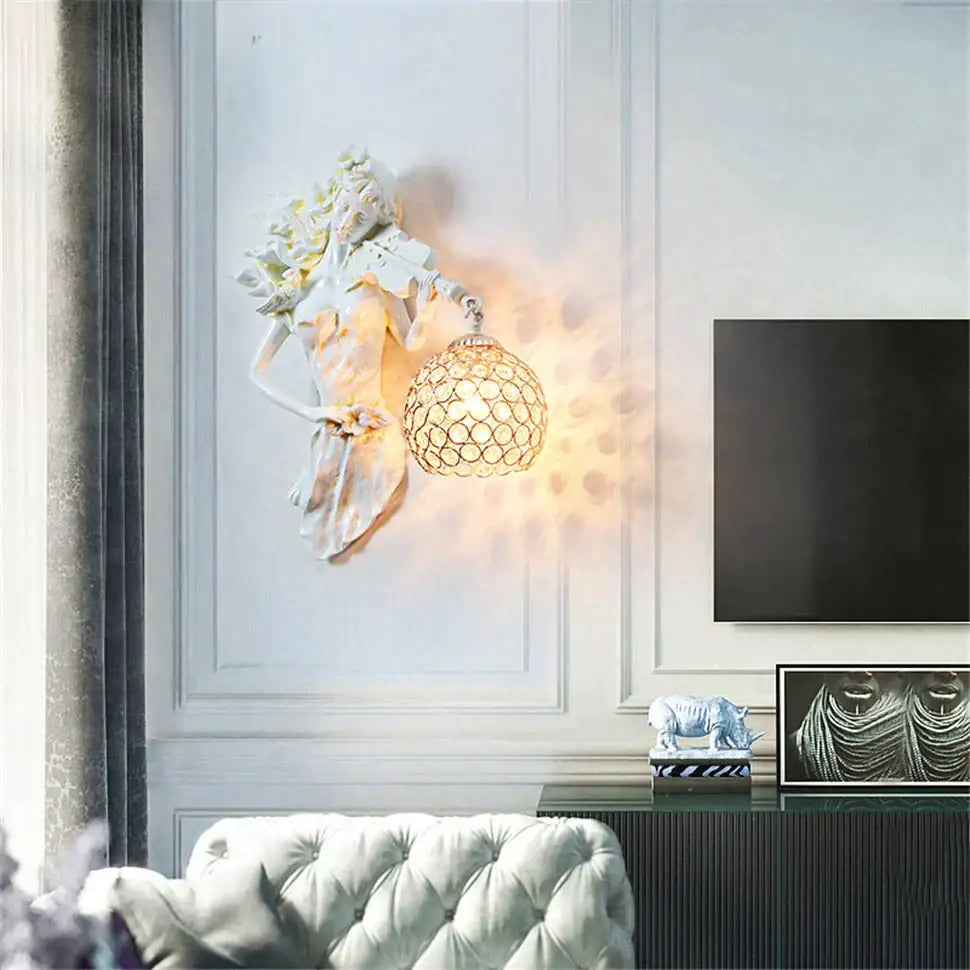 Sculptural gold violinist crystal wall lamp living room sconce