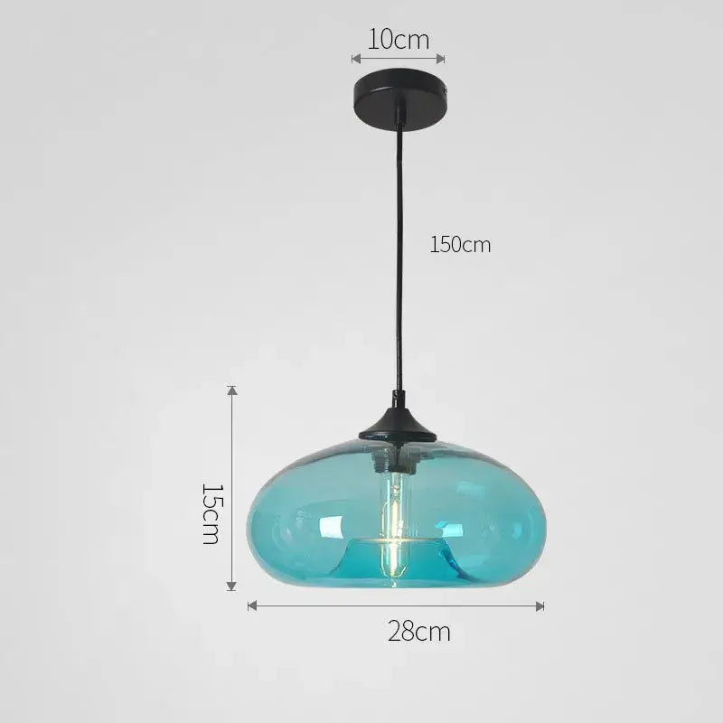 Set of five colorful glass pendant lights for dining room kitchen