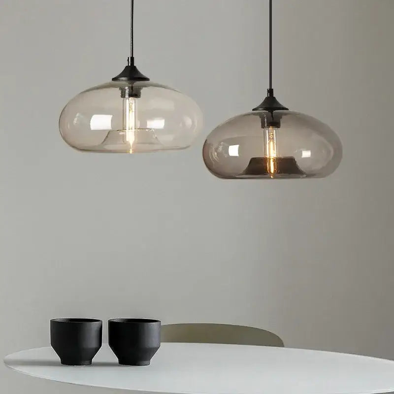 Set of five colorful glass pendant lights for dining room kitchen