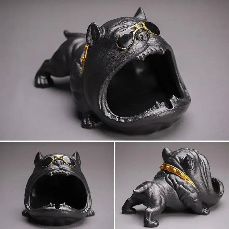 Silver bulldog ceramic ashtray – living room desktop accessory
