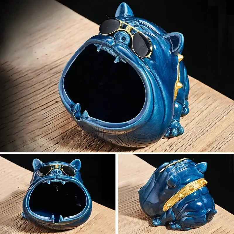Silver bulldog ceramic ashtray – living room desktop accessory