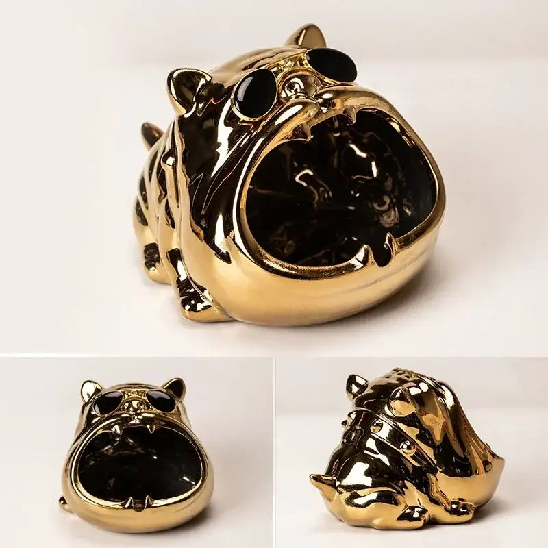 Silver bulldog ceramic ashtray – living room desktop accessory