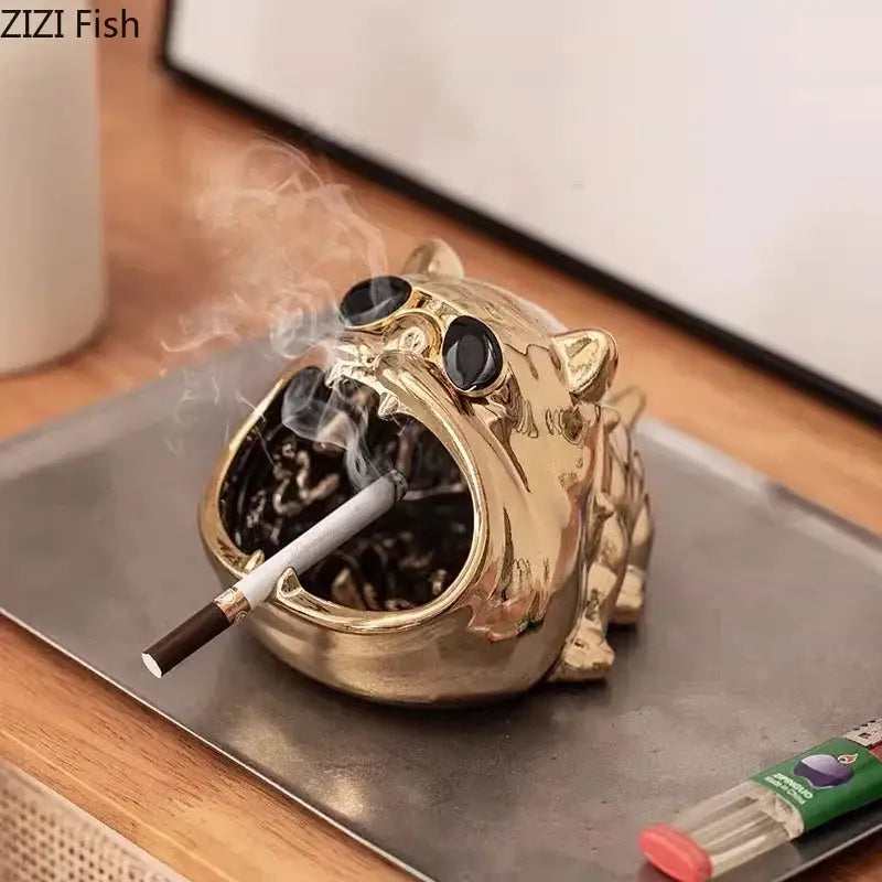 Silver bulldog ceramic ashtray – living room desktop accessory