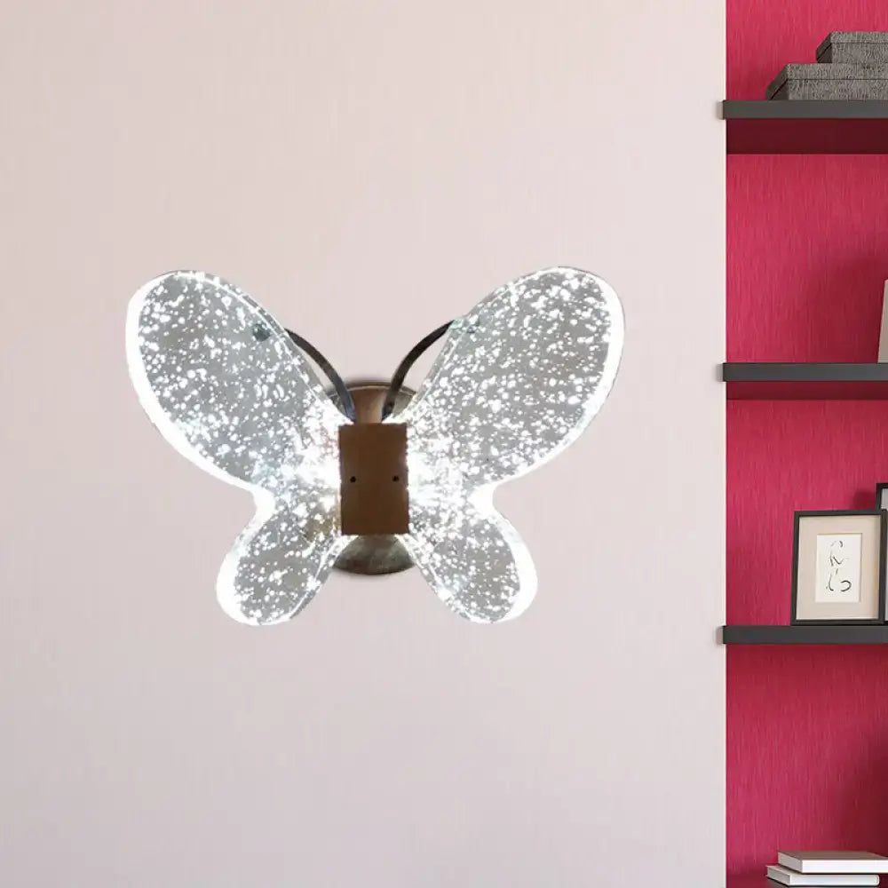 Silver butterfly crystal wall sconce bedroom direct wired light