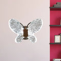 Silver butterfly crystal wall sconce bedroom direct wired light