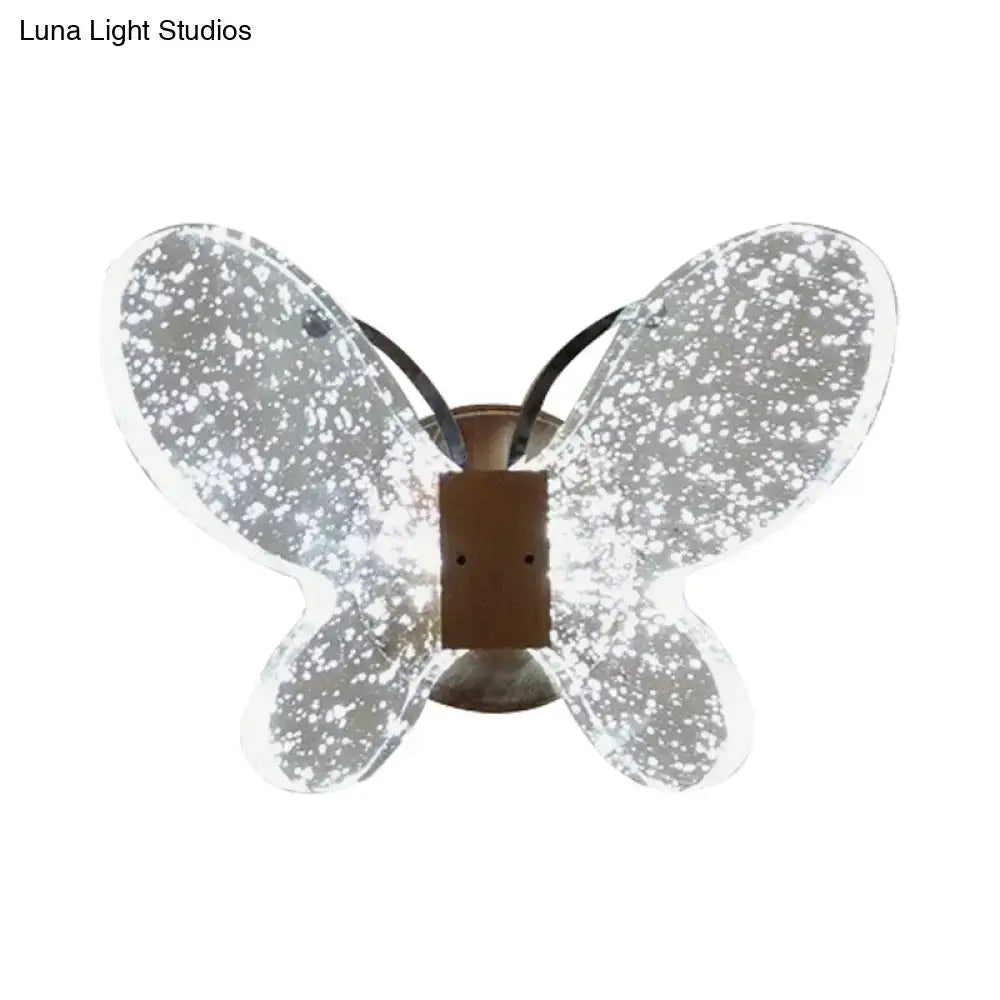 Silver butterfly crystal wall sconce bedroom direct wired light