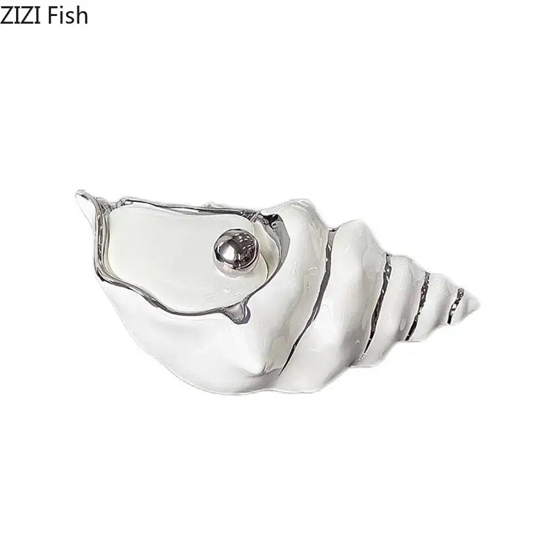 Silver white ceramic conch ashtray living room windproof shell decor