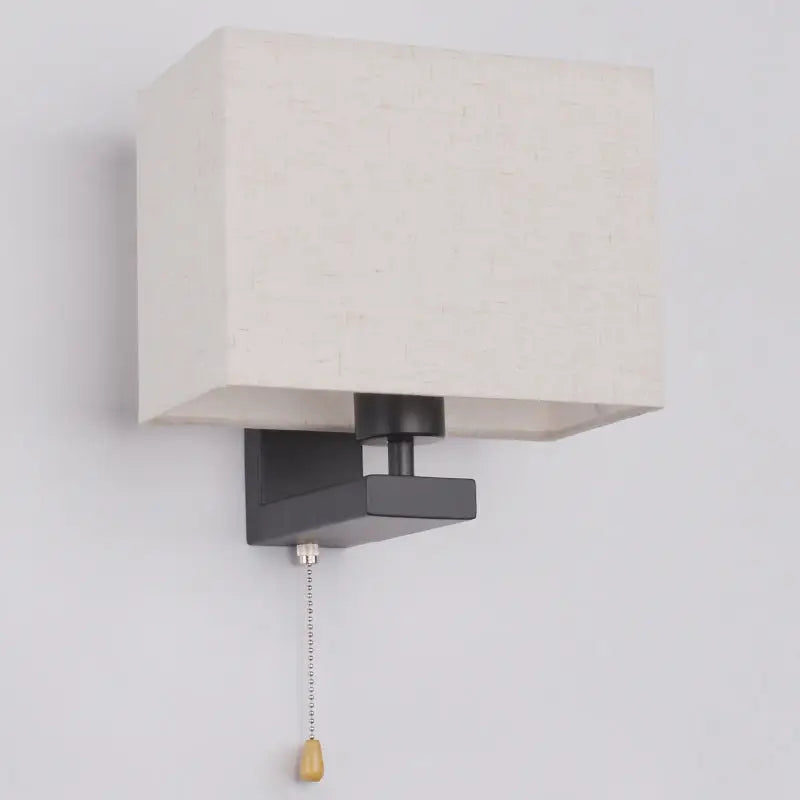 Simple beige fabric rectangle wall lamp bedroom light fixture