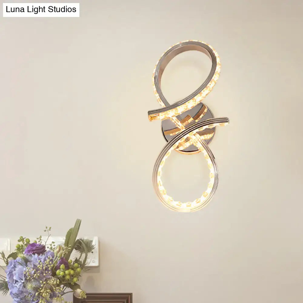 Simple led chrome infinity wall sconce with cut crystal deco bedroom
