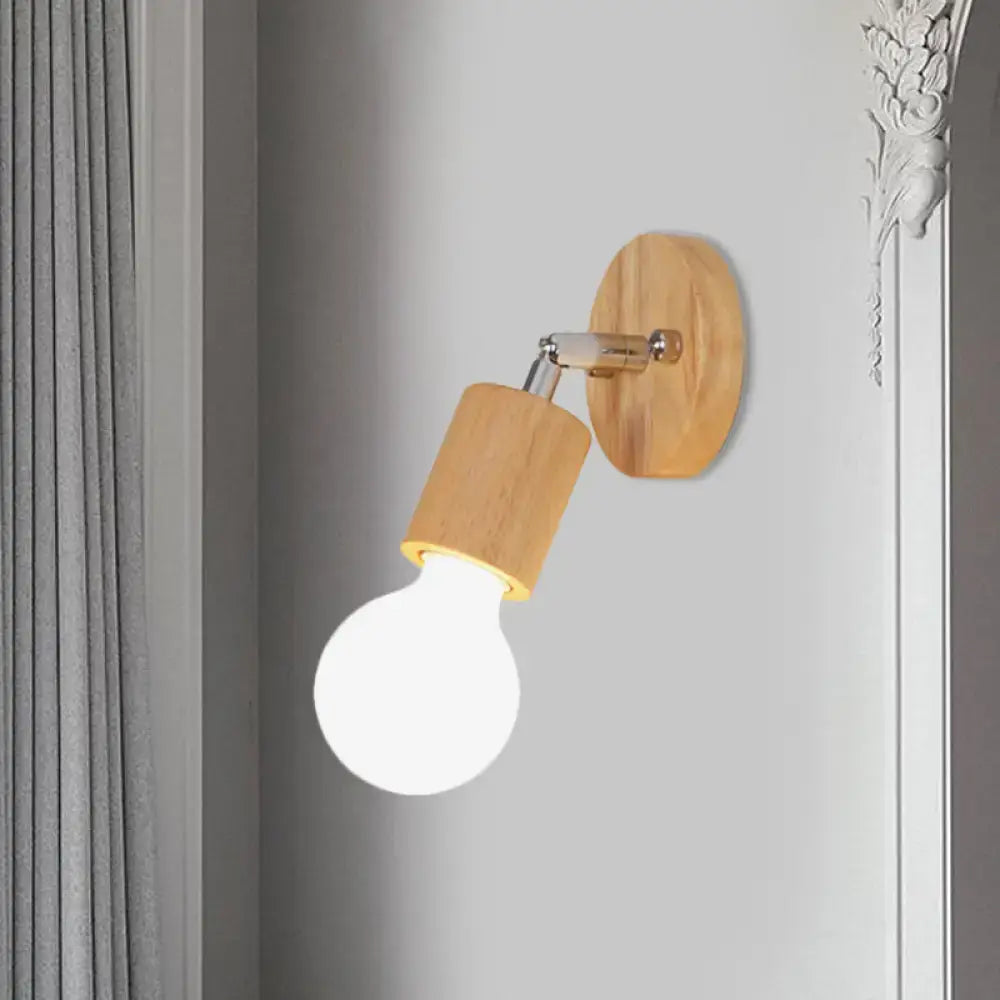 Simplistic wood and chrome open bulb mini rotating sconce bedroom light