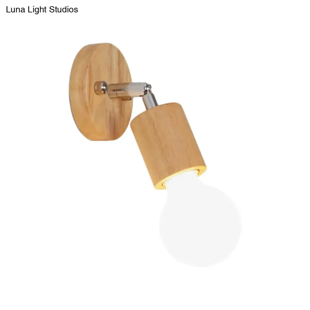 Simplistic wood and chrome open bulb mini rotating sconce bedroom light