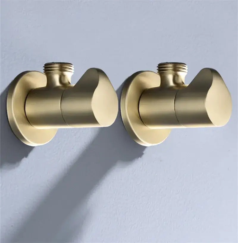 Sleek brushed gold corner valve water control bathroom tap