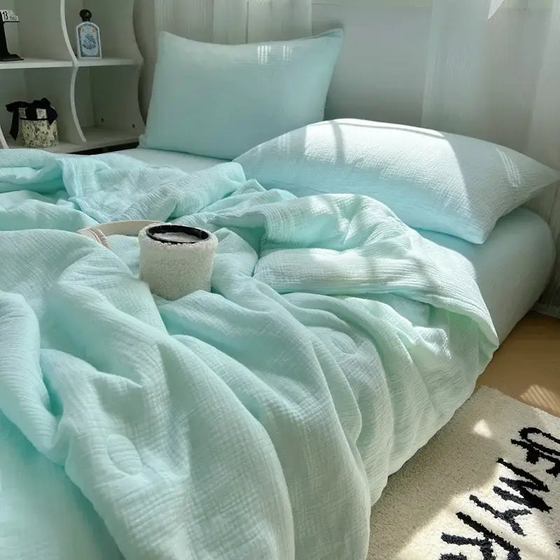 Soft peach cotton muslin cooling wrinkled yarn quilt – bedroom blanket