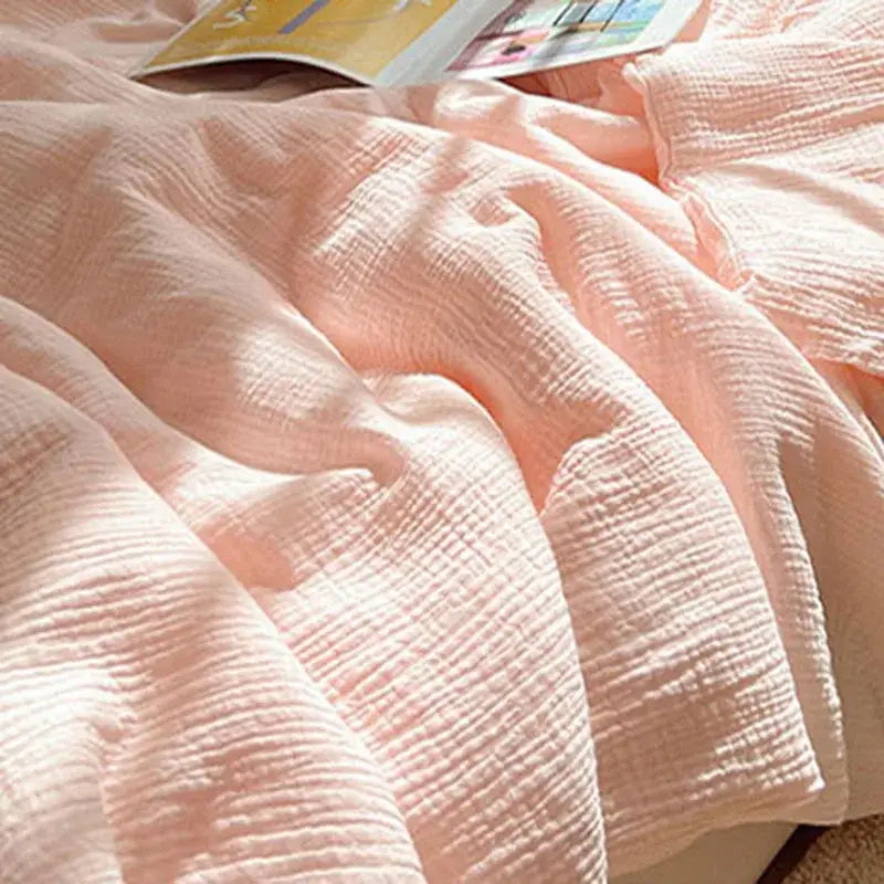 Soft peach cotton muslin cooling wrinkled yarn quilt – bedroom blanket