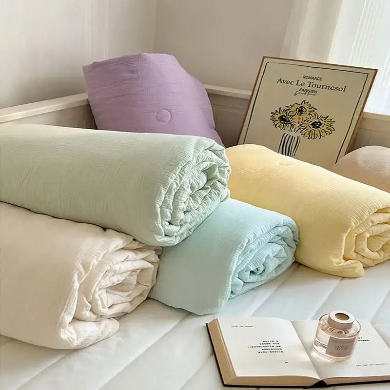 Soft peach cotton muslin cooling wrinkled yarn quilt – bedroom blanket