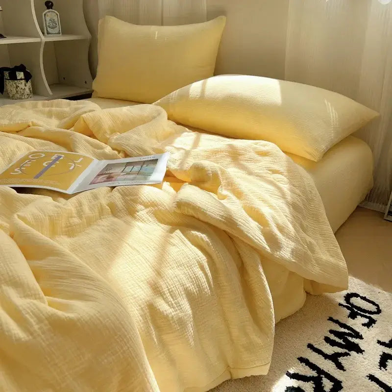 Soft peach cotton muslin cooling wrinkled yarn quilt – bedroom blanket