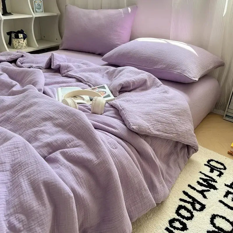Soft peach cotton muslin cooling wrinkled yarn quilt – bedroom blanket