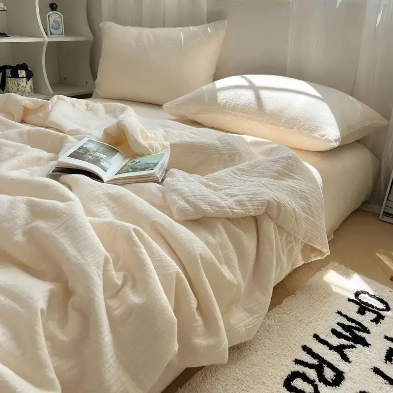 Soft peach cotton muslin cooling wrinkled yarn quilt – bedroom blanket