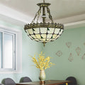 DecorBites™ Stained Glass Bowl Pendant Light - Lodge Leaf Design, 3 Lights - Indoor Kitchen Lighting