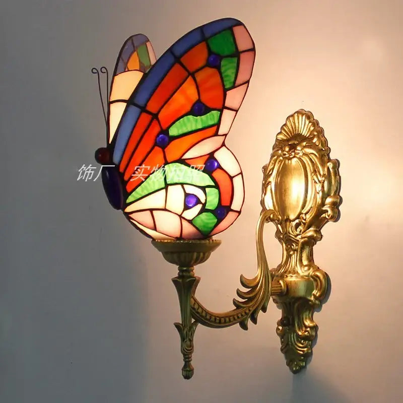 Stained glass butterfly wall sconces living room gold metalwork
