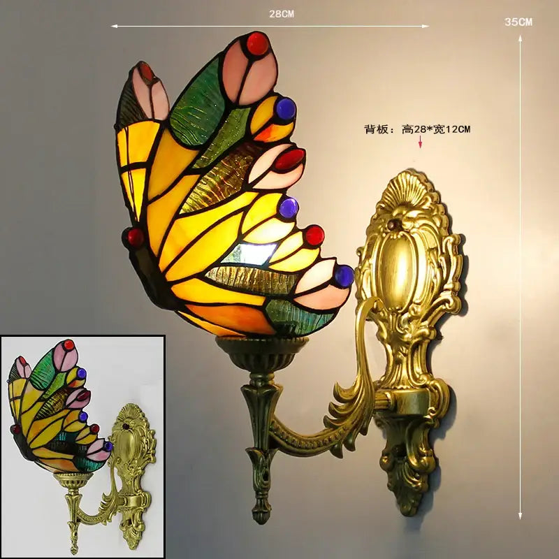 Stained glass butterfly wall sconces living room gold metalwork
