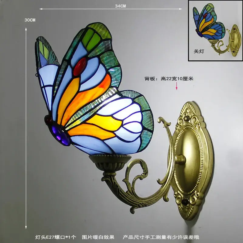 Stained glass butterfly wall sconces living room gold metalwork