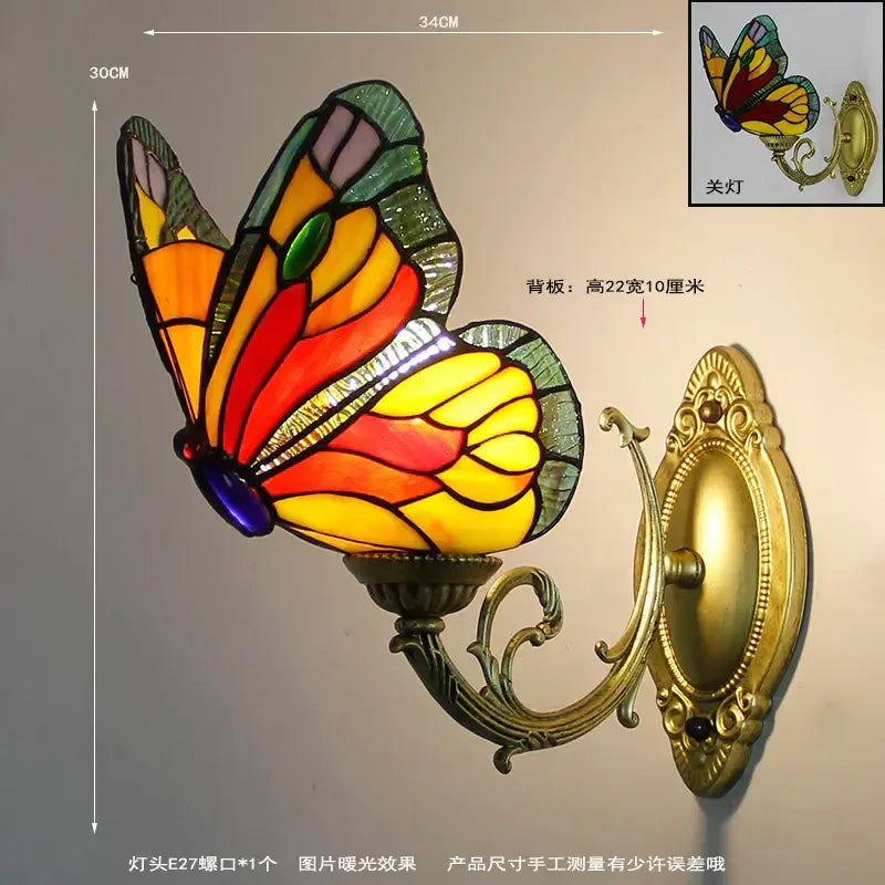 Stained glass butterfly wall sconces living room gold metalwork