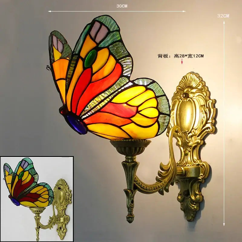 Stained glass butterfly wall sconces living room gold metalwork