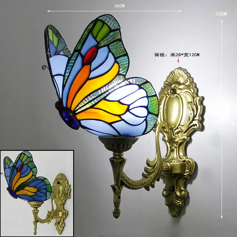 Stained glass butterfly wall sconces living room gold metalwork