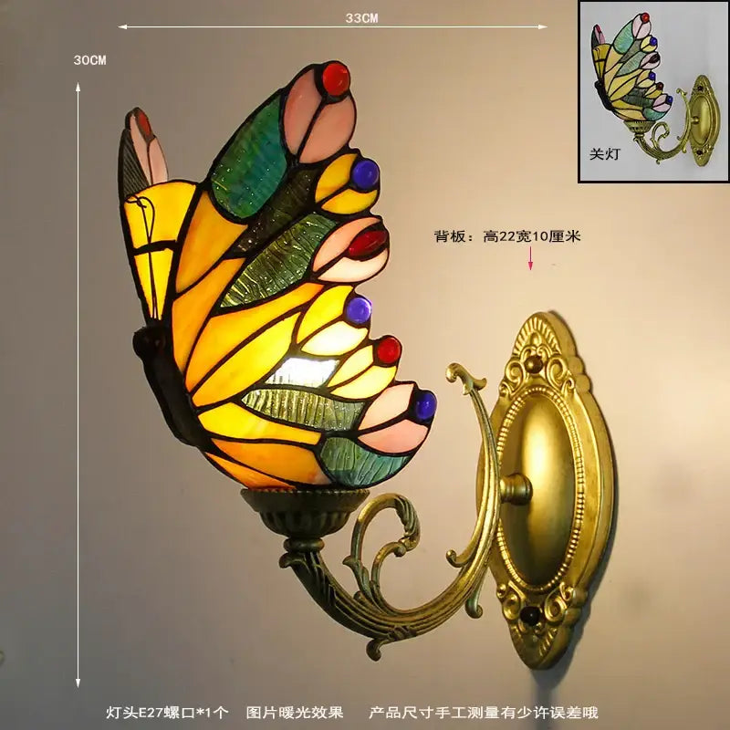 Stained glass butterfly wall sconces living room gold metalwork
