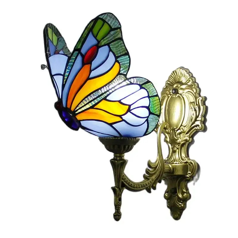 Stained glass butterfly wall sconces living room gold metalwork