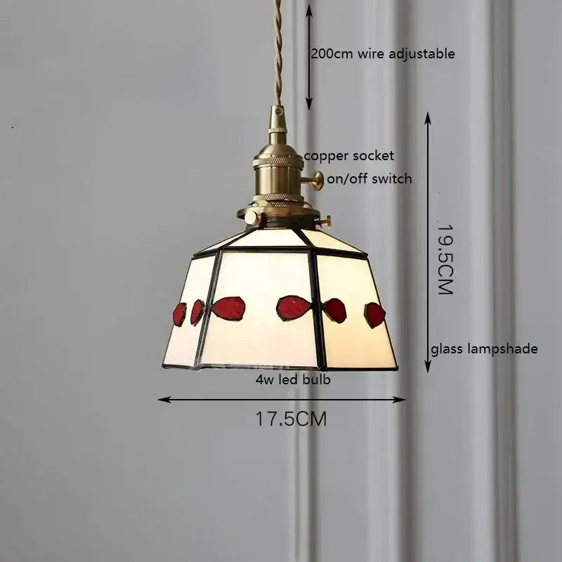 Stained glass floral pendant light for kitchen copper finish