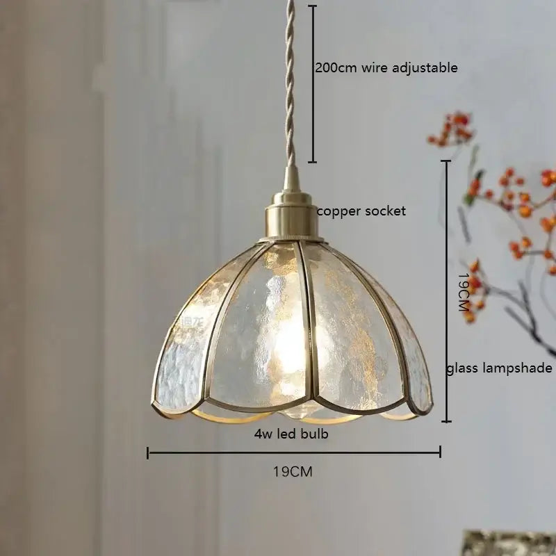 Stained glass floral pendant light for kitchen copper finish