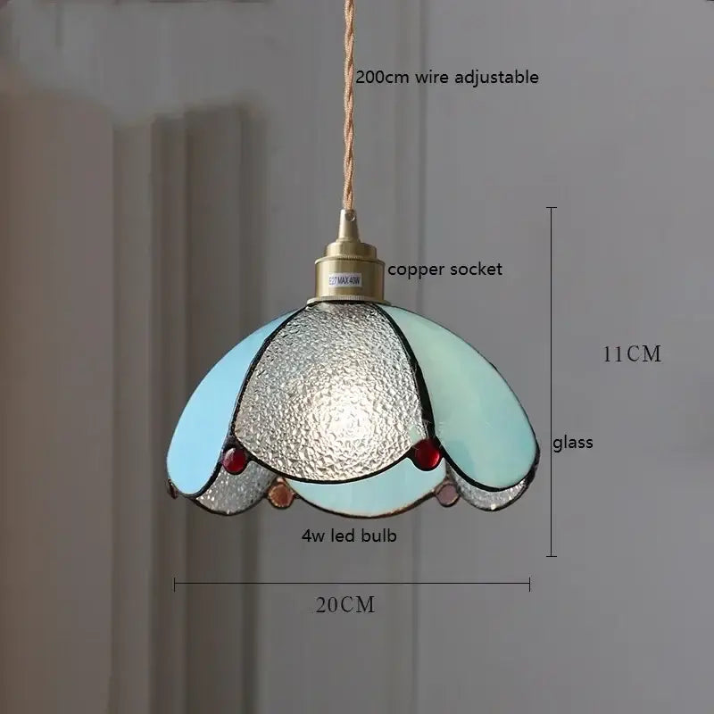 Stained glass floral pendant light for kitchen copper finish