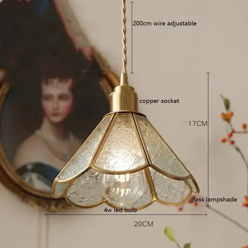 Stained glass floral pendant light for kitchen copper finish