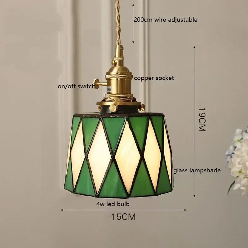 Stained glass floral pendant light for kitchen copper finish